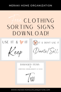 Meraki Home Organization Free Chart Download for Clothing Sorting Signs